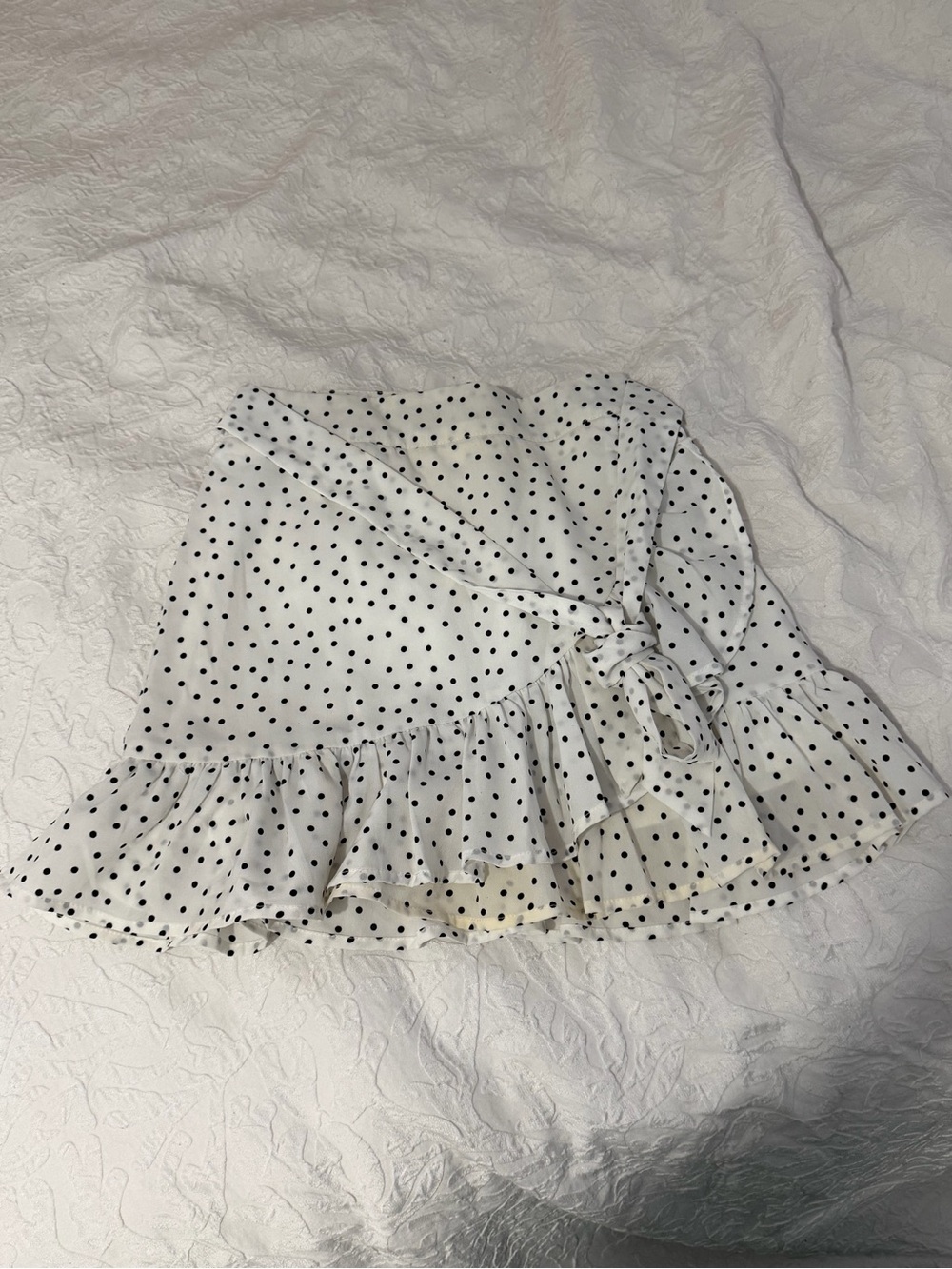 SHEIN White Wrap Mini Skirt with Black Polka Dots